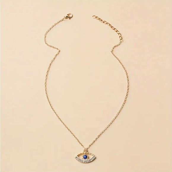 Rhinestone Evil Eye Pendant Necklace – Stylish Protection Charm, Gold - Picture 5 of 5